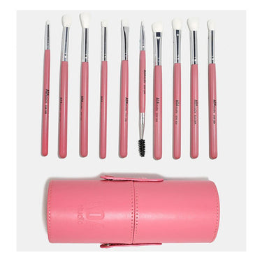Pink All About Eyes 10 Piece Makeup Brush Set + Makeup Brush Case